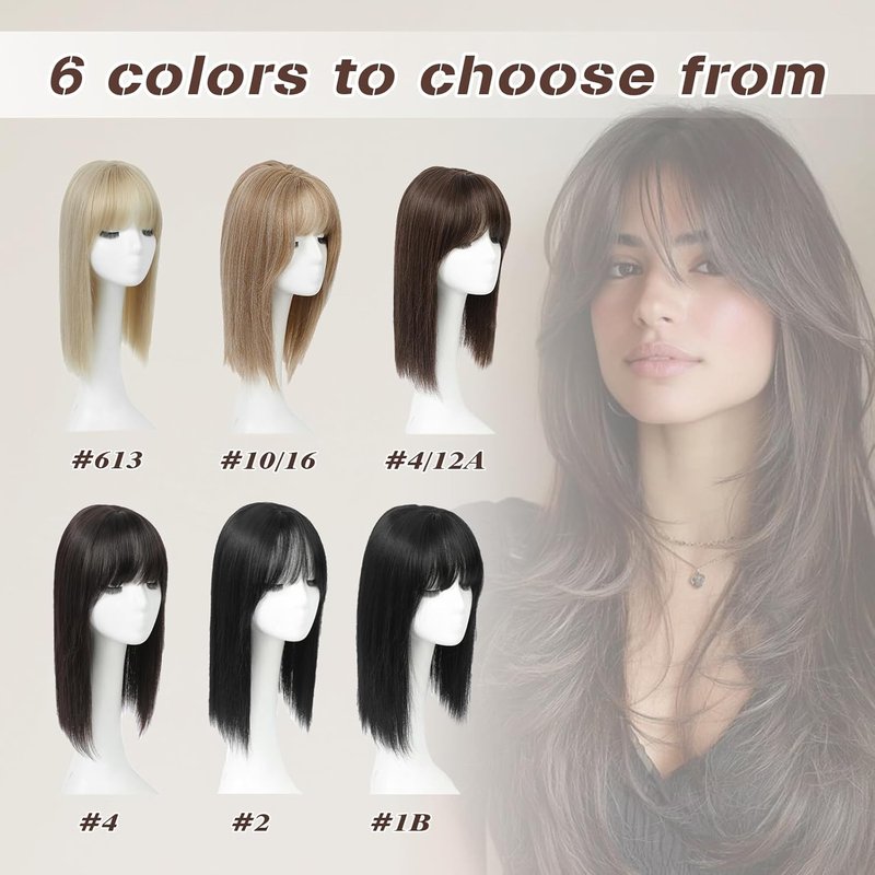 Hair Toppers for Women - Realistic Bangs Synthetic Hair Pieces | 6.5"x6.5" Large Coverage, 16" Volume Boost