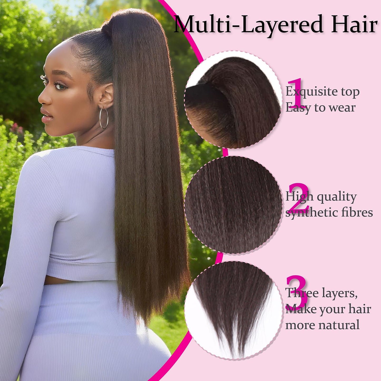 Drawstring Ponytail Extension for Women, 30 Inch Long Yaki Straight Pony Tails Hair Hairpiece Clip in Extensions Natural Looking Soft Synthetic Drawstring Ponytail for Black Women, Dark Brown
