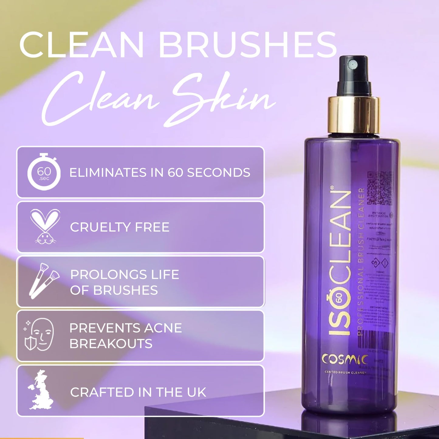ISOCLEAN Makeup Brush Cleaner – Gentle Daily Use Solution, Reduces Product Buildup, Improves Application, Easy Clean Brush Cleaning Solution & Sponge Cleaner - Spray Top, Cosmic Fragrance 3 fl oz