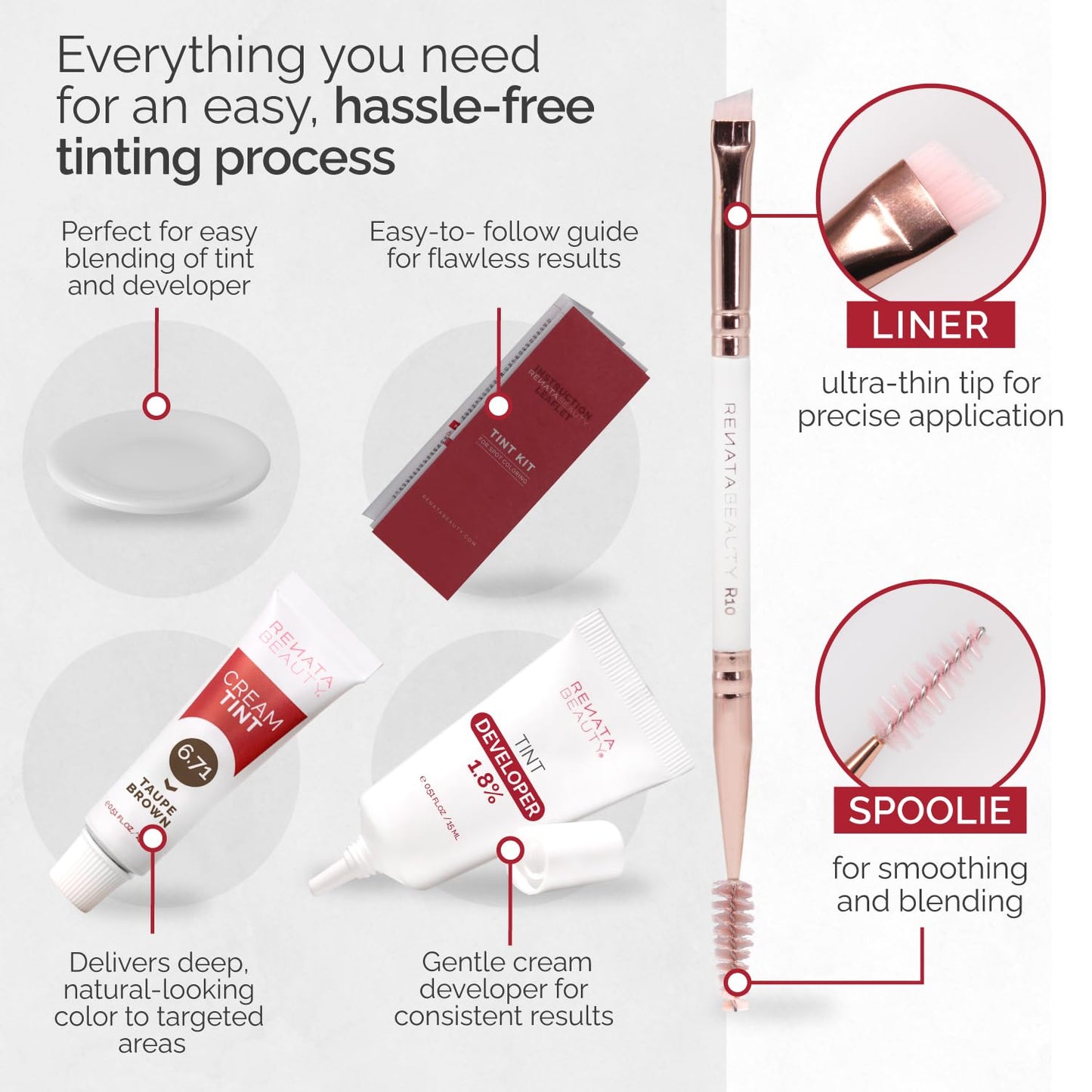 RB RENATA BEAUTY Tint Kit for Spot Coloring – Cream Hair Dye Kit with Developer and Application Brush, Covers Gray Hairs, Smudge-Proof, Long-Lasting Up to 4 Weeks, 20 Applications [Taupe Brown]