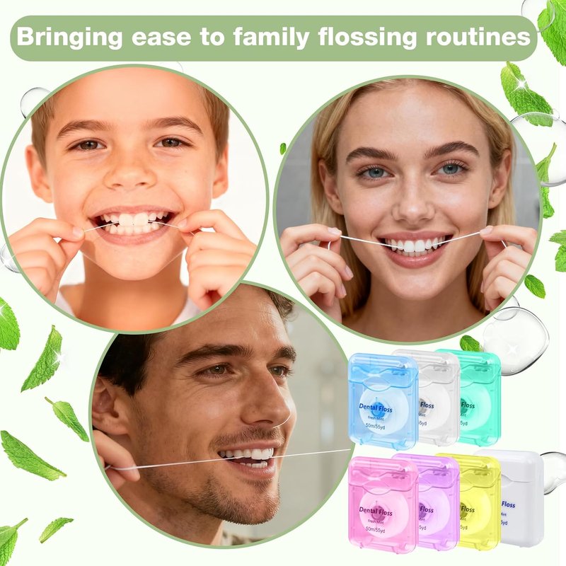 Dental Floss Bulk Travel - Mint Flavored Waxed Oral Care | 50m/55yd, Pack of 70, 7 Colors