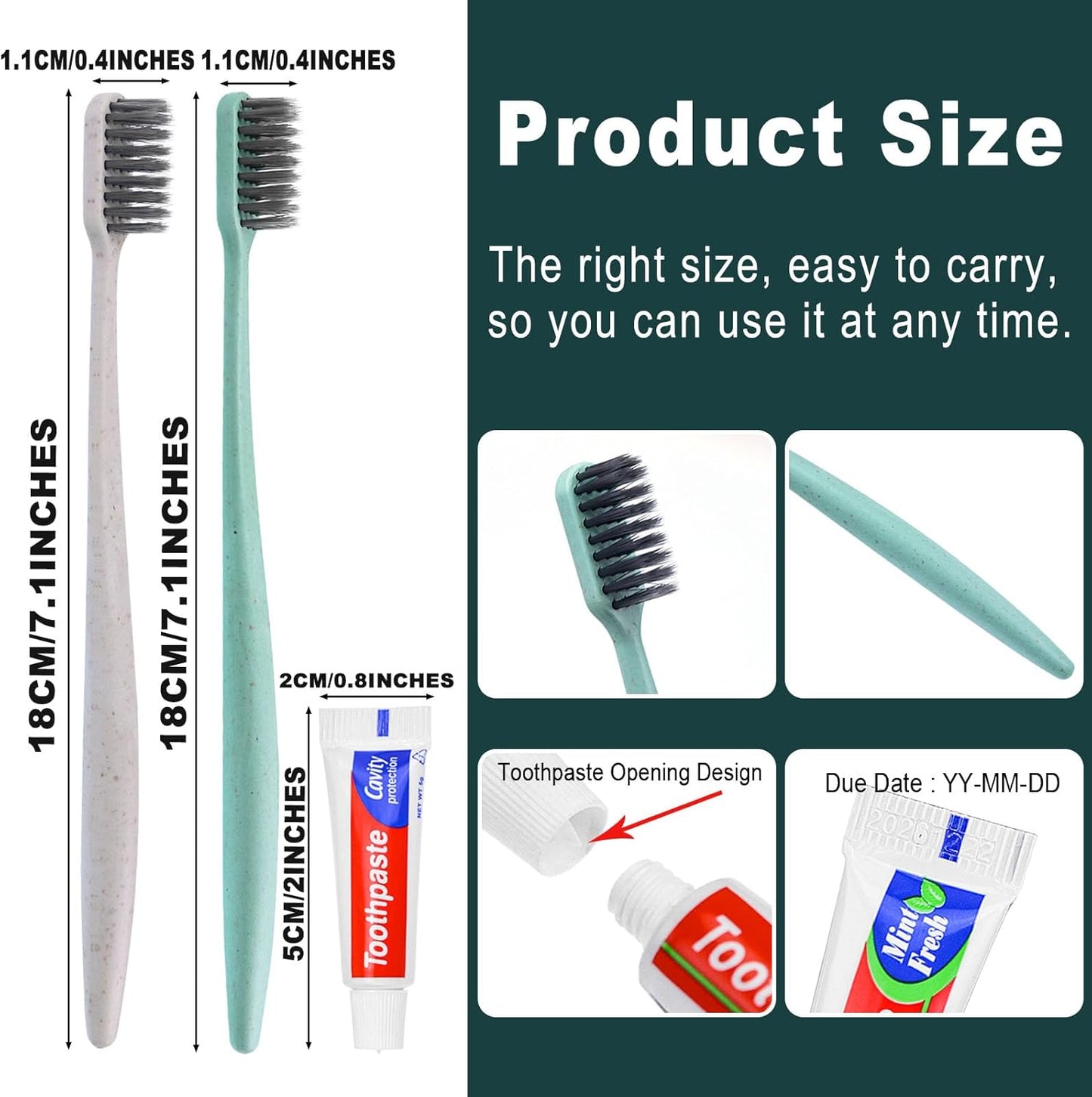 Disposable Travel Toothbrushes Kit - 60 Pack Individually Wrapped | Ideal for Hotels, Charities & Nursing Homes (Apricot & Green)