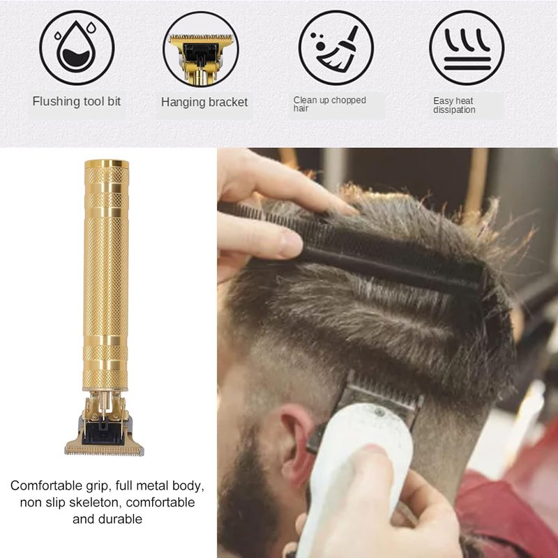 T Blade Hair Trimmer - USB Rechargeable Professional Grooming Clipper | Washable Metallic Gold Design