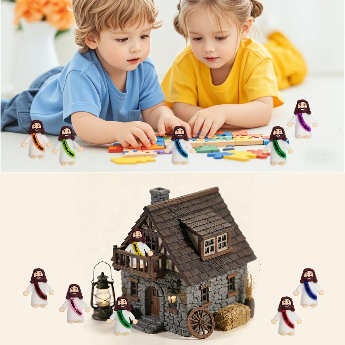 OCBTOW 100 PCS Mini Jesus Figures Toys in Bulk to Hide and Seek Religious for Kids Girls Boys Sunday School Easter Basket Stuffers Fillers Eggs Gifts Party Favors