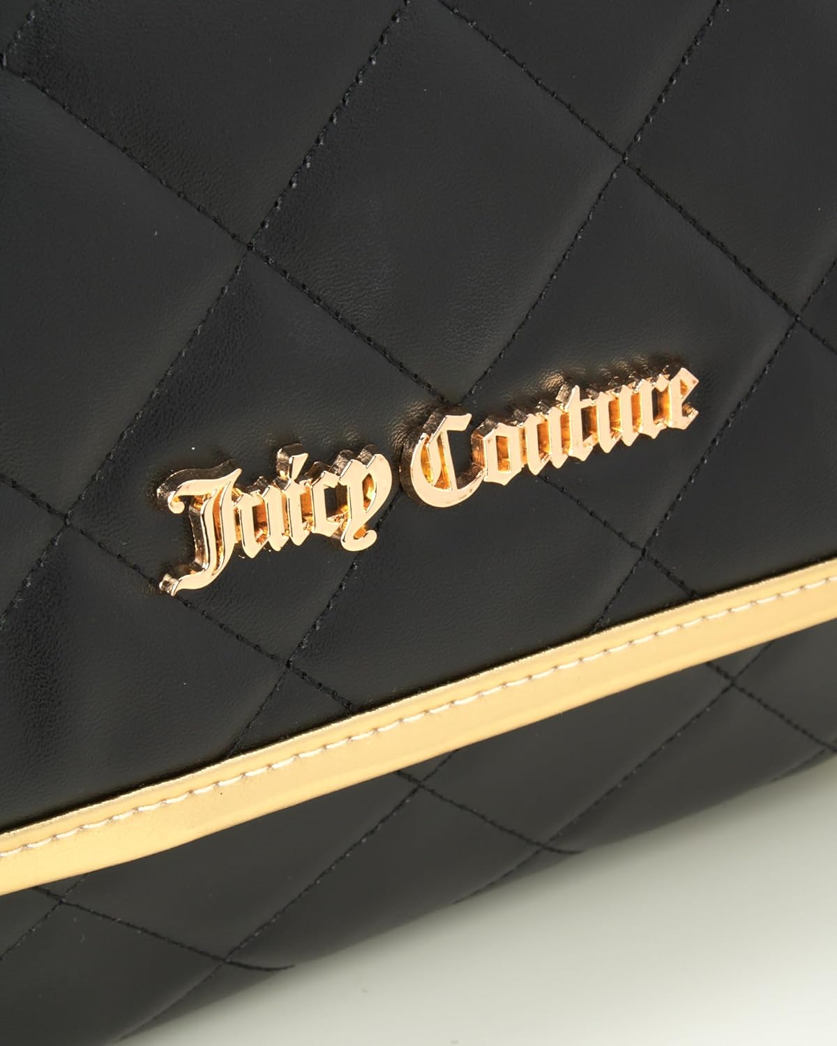 Juicy Couture Black Makeup Bag - Faux Quilted Leather Cosmetics Organizer with Hanging Hook | Travel Essential