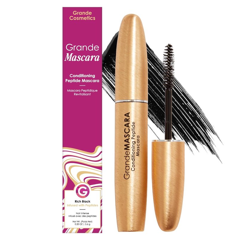 Grande Cosmetics GrandeMASCARA Conditioning Peptide Mascara - Extreme Volume & Length, Clump-Free Black | Lash & Extension Friendly