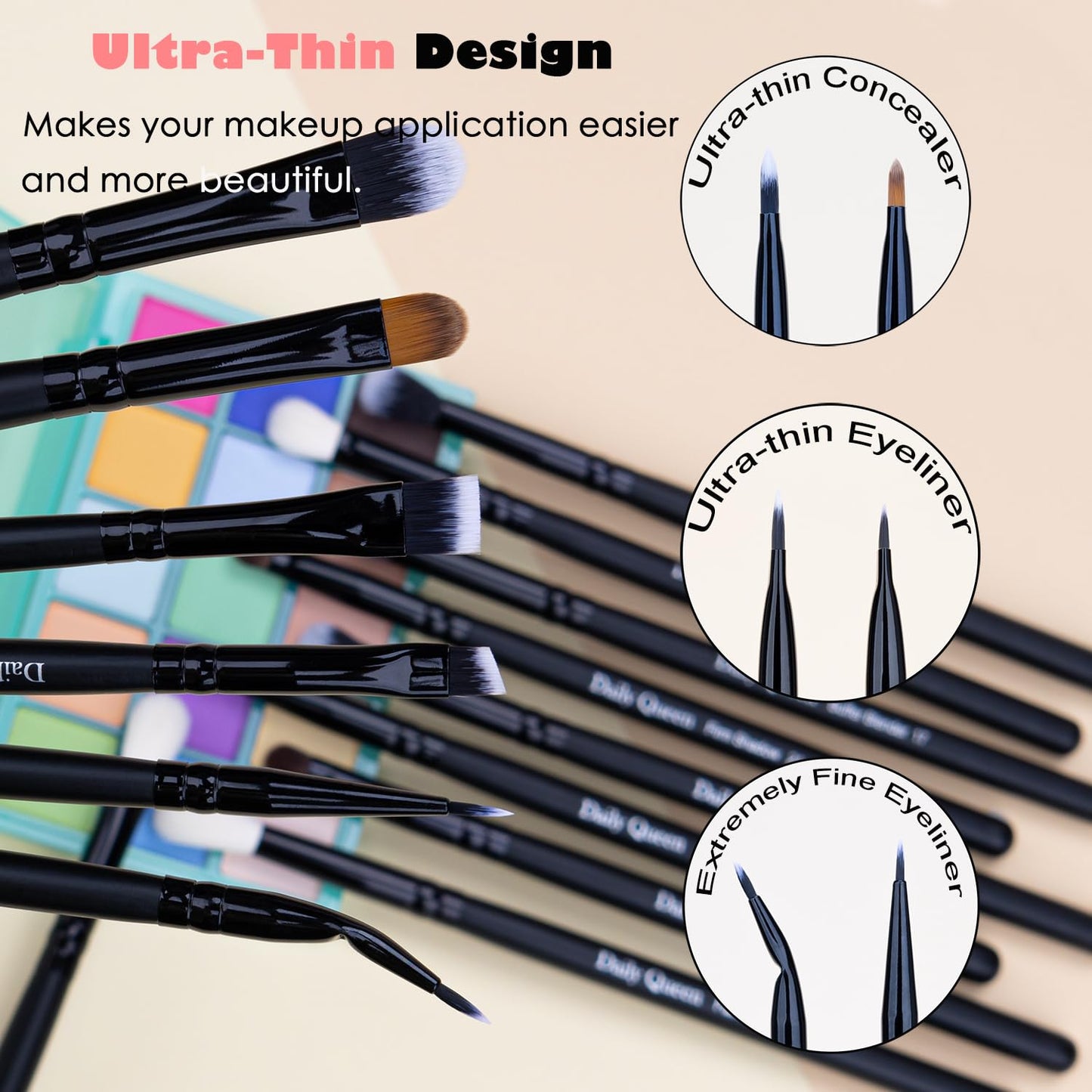 Daily Queen 29pcs Black Professional Makeup Brush Set Kabuki Powder Concealers Eye shadows Blush Eyeliner Eyebrow Contour Eye blending Brushes (29pcs brush+black barrel)