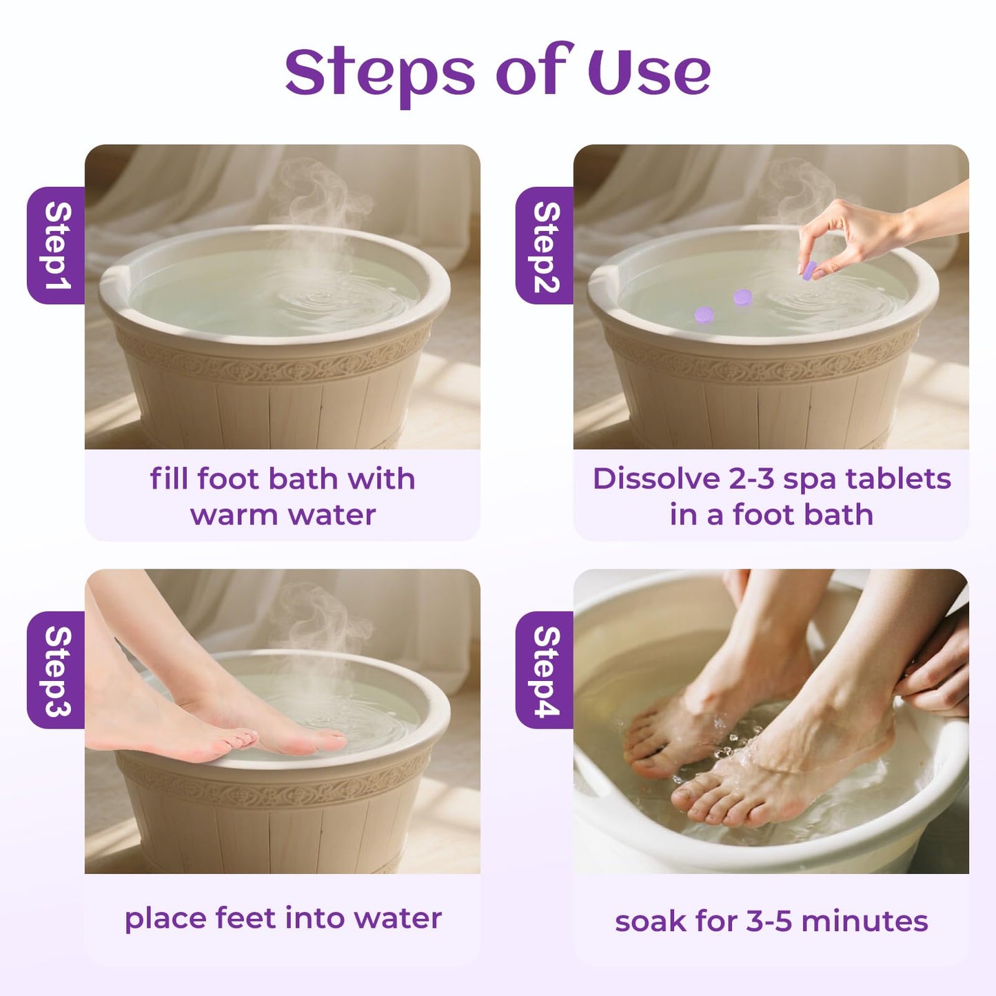 BTTEUYE Foot Pedicure Soak,Natural & Refreshing,Relieve Fatigue,Soothe & Protect Feet,Lavender Scent,350-Count
