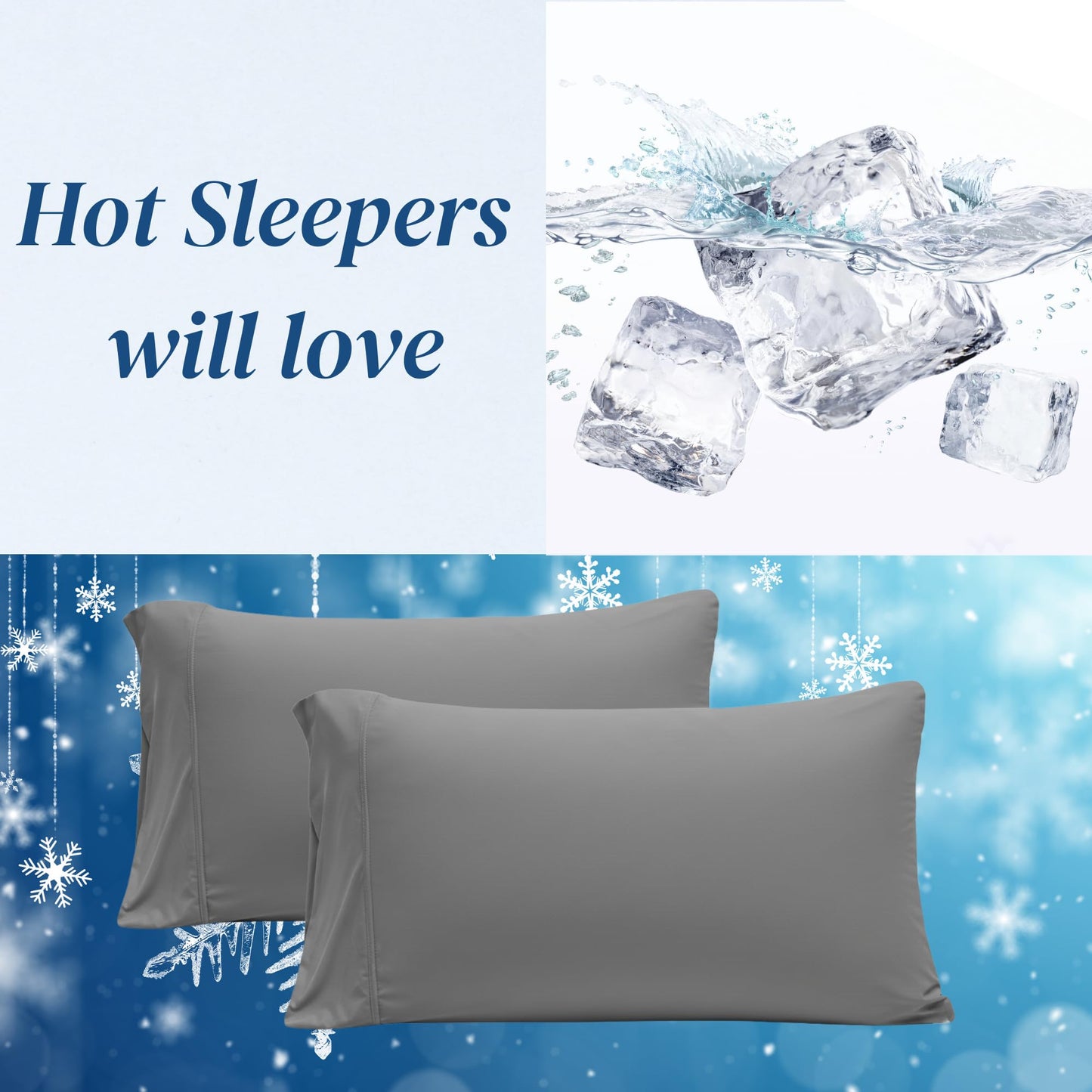 Beckham Hotel Collection Cooling Pillowcases for Hot Sleepers, Standard/Queen Size Set of 2, Cool Bedding, Envelope Closure, Silky Soft, Breathable, Moisture-Wicking, Gray