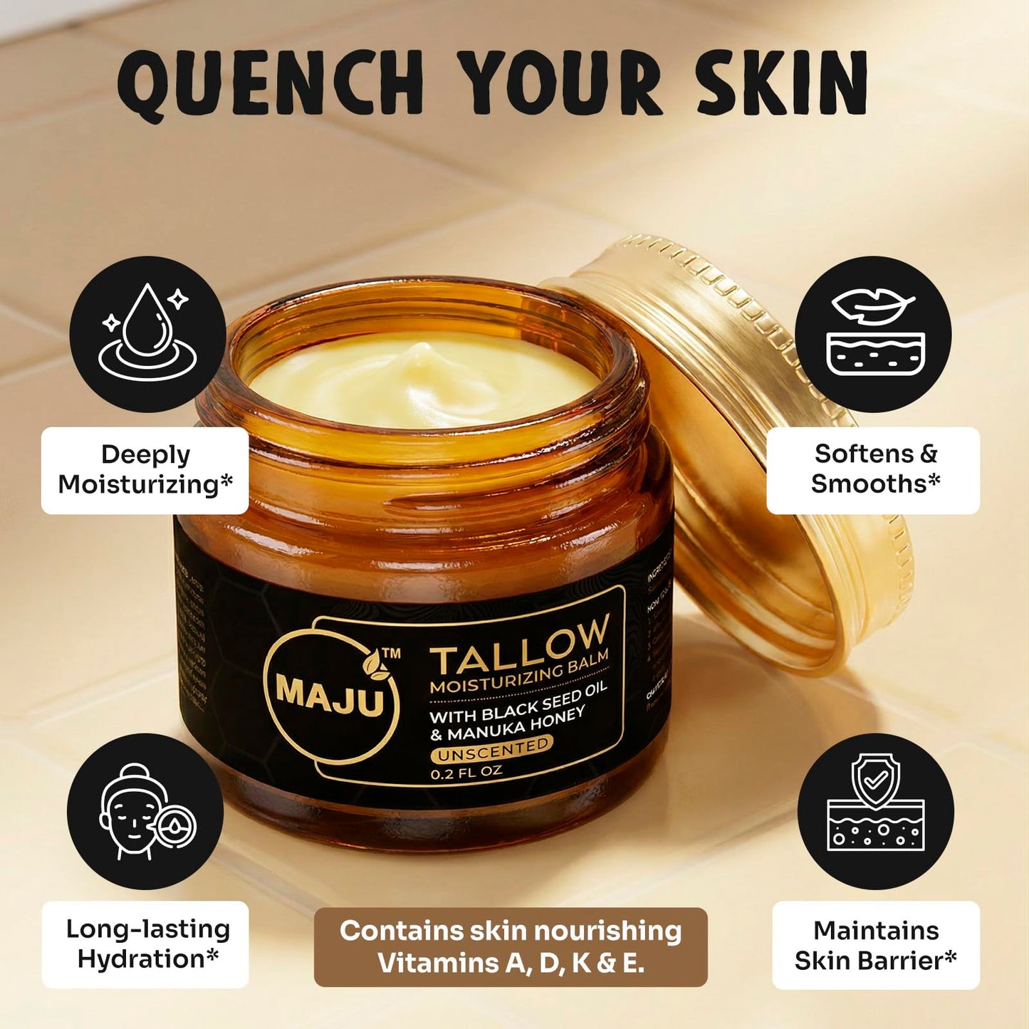 MAJU Beef Tallow Manuka Honey Balm, Unscented (2 oz), Grass-Fed Beef Tallow for Skin with Organic Black Seed Oil, Manuka Honey and Organic Beeswax, Skin and Face Moisturizer for Deep Hydration