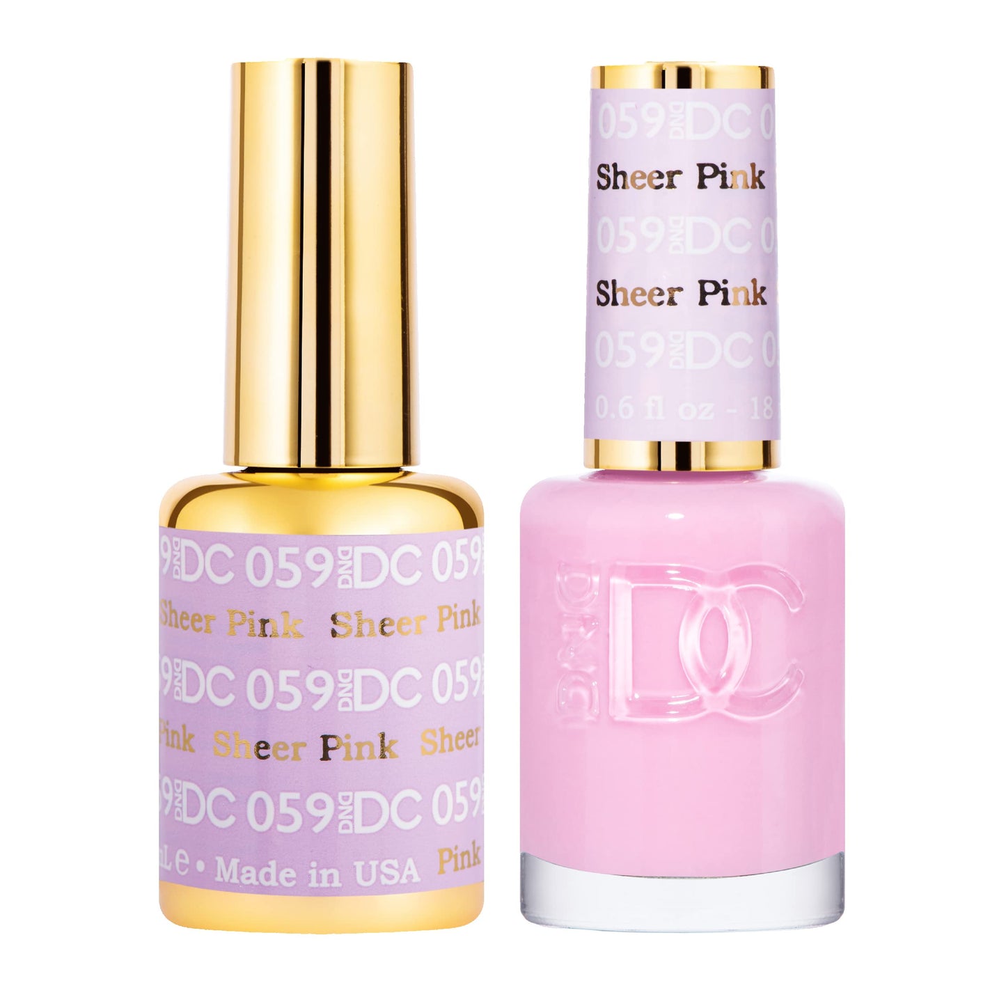DND DC Gel Polish Set, Pink Collection, UV/LED Gel Polish and Air Dry Nail Lacquer, Matching Chip-Free Polish Duo, 059 Sheer Pink, 0.5 Fl Oz