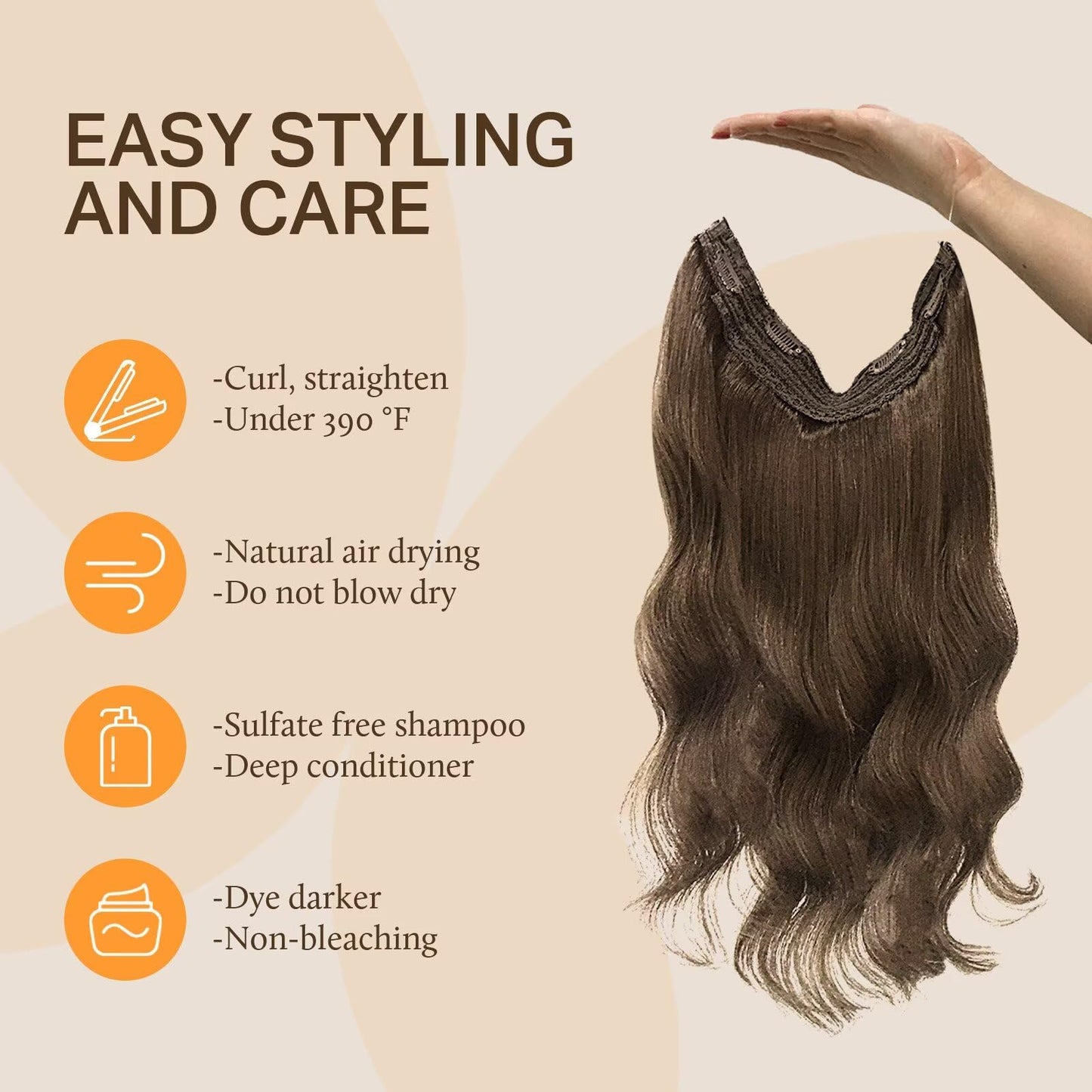 DOORES Wire Hair Extensions Chocolate Brown 14 Inch 75 g Remy Human Wire Hair Extensions Invisible Transparent Line Adjustable Hairpieces Secret Straight