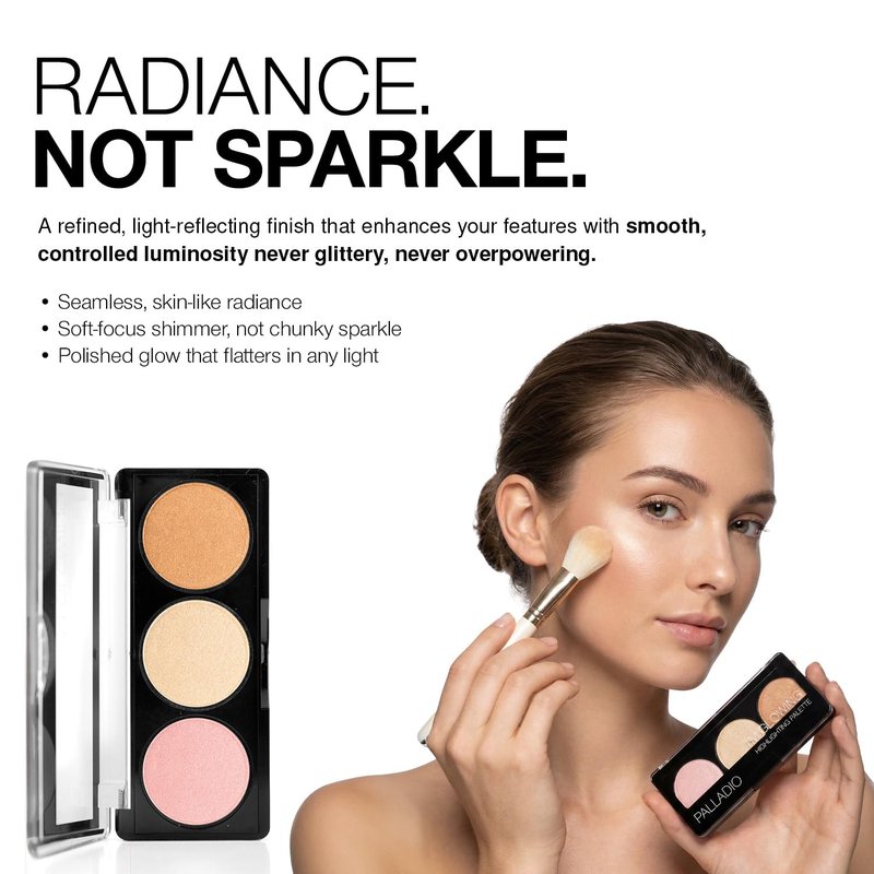 Palladio I'm Glowing Illuminating Highlighting Palette, Glow Bronzer Powder Makeup Set, High Pigmented Shimmery Colors, neutral