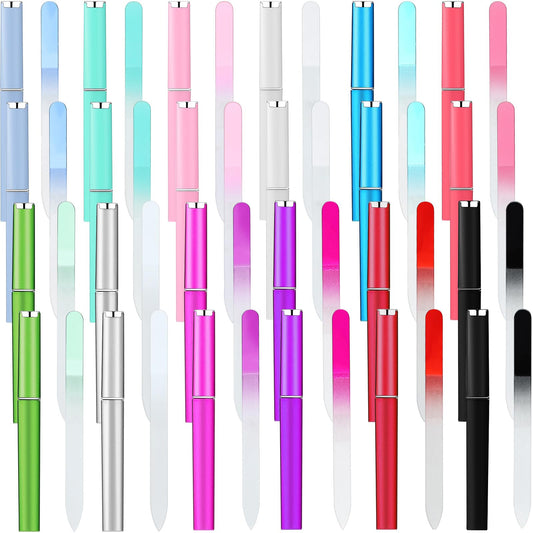 24 Pcs Glass Nail Files Bulk with Case Bulk Manicure for Women Professional Crystal Glass Nail File Double Sided, Gift 12 Colors