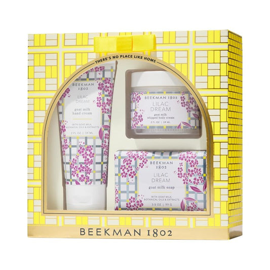 Beekman 1802 Goat Milk Bodycare Gift Set - 3-Piece Lilac Dream | Hand Cream, Bar Soap & Whipped Body Cream