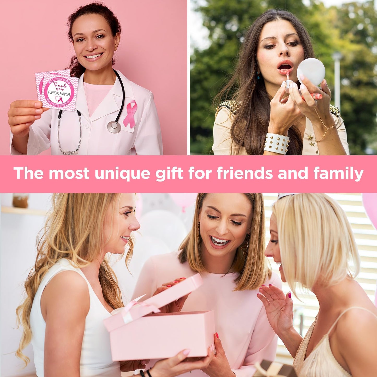 clothmile 100 Sets Breast Cancer Awareness Gifts Include 50 Pink Ribbon Mini Folding Makeup Mirrors 50 Pink Cards 50 OPP Bags for Girls Women Survivor Party Favors Supplies