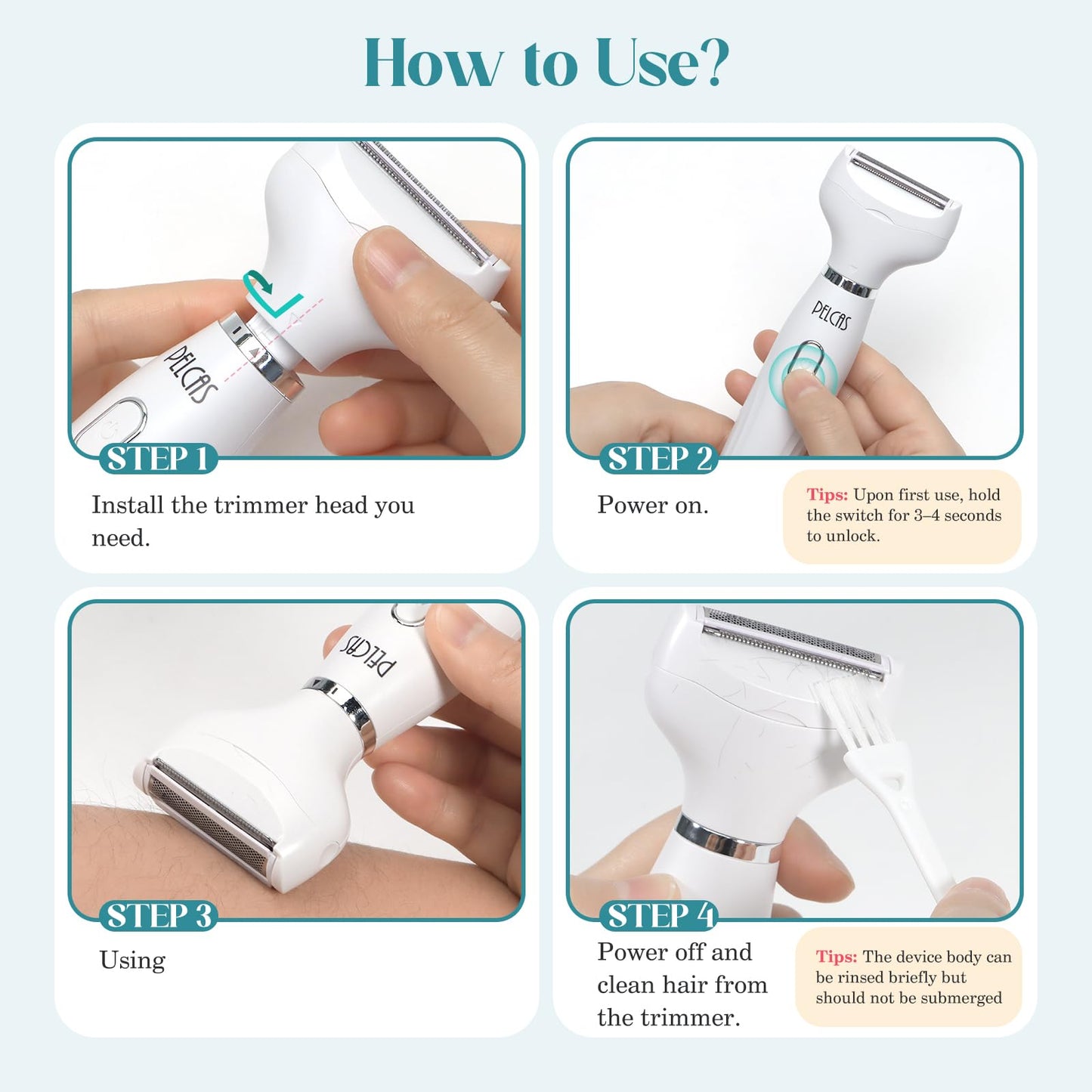 PELCAS Bikini Trimmer for Women Kit 6 in 1 Electric Shaver, Cordless Razors, Nose Hair Trimmer, Shaver for Women & Men Pubic Hair, Private Area, Legs, Face, Nose, Eyebrow, Body Hair Removal