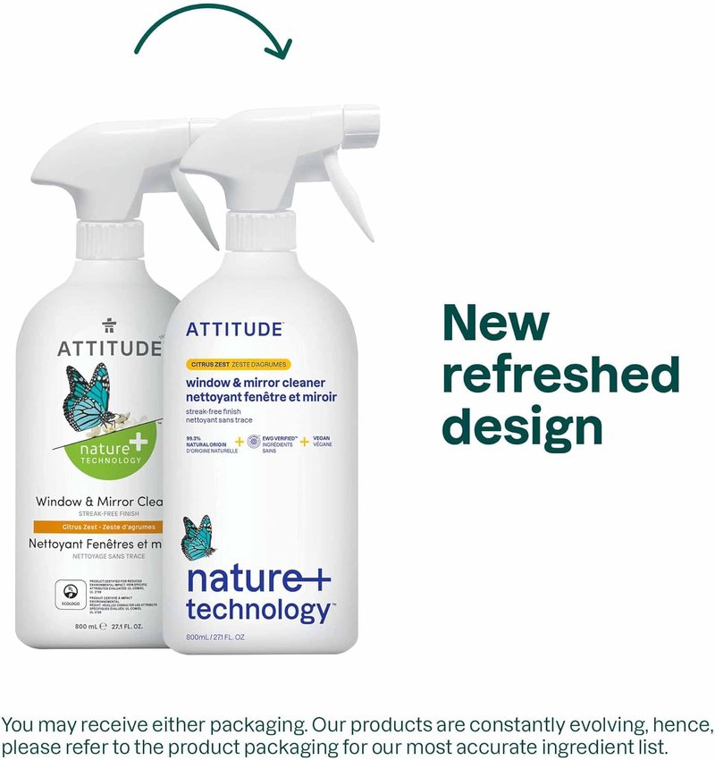 Window and Mirror Cleaner - EWG Verified, Plant-Based Ingredients, Vegan | Citrus Zest, 27.1 Fl Oz