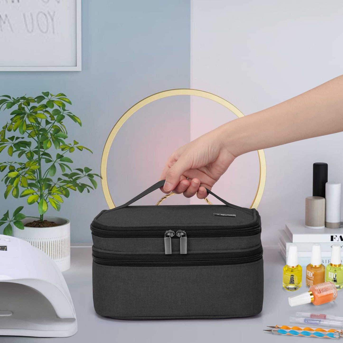 LUXJA Double Layer Nail Polish Carrying Case Holds 30 Bottles, Black