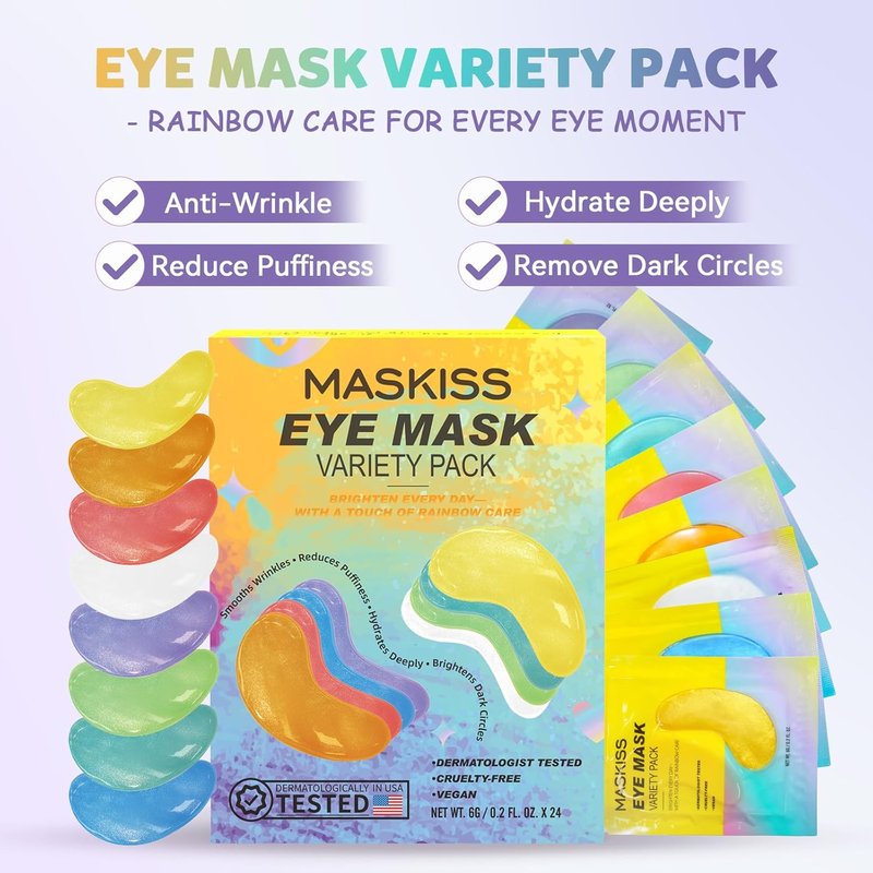 Under Eye Patches Variety Pack - 24 Pairs of Vegan Eye Masks for Dark Circles & Puffiness | 8 Colors (3 Pairs Each)
