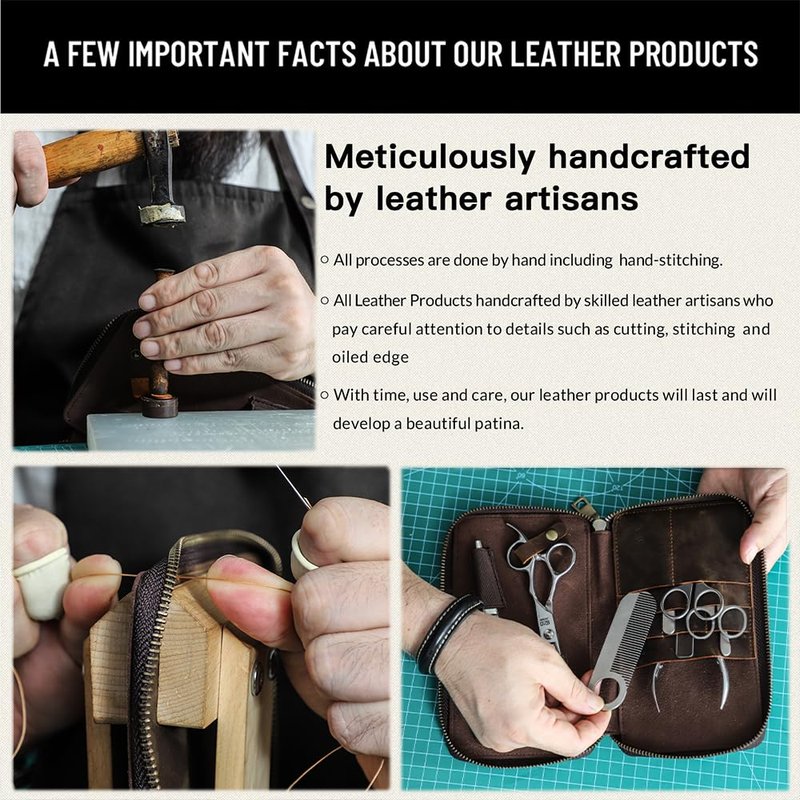 CONTACTS Full Grain Leather Manicure Set Case for Men Hairdressing and Nail Clipper Tool Organizer Travel Grooming Kit Pouch Empty Pouch by Handmade (Case Only)