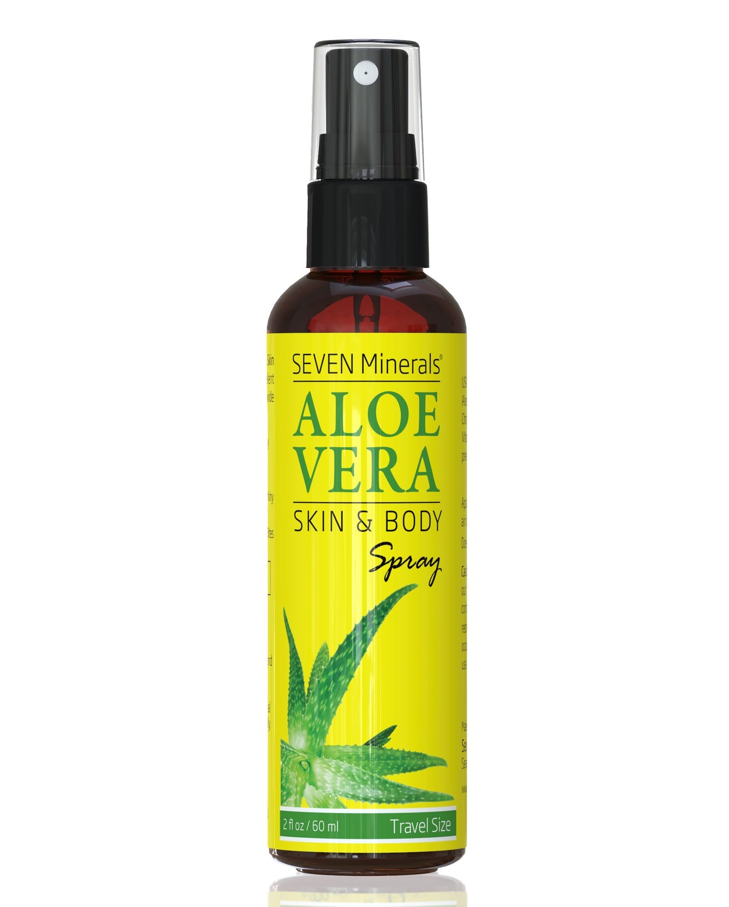 Seven Minerals Travel Size Organic Aloe Vera Spray with 100% Pure Aloe From Freshly Cut Aloe Plant, Not Powder - No Xanthan,So It Absorbs Rapidly With No Sticky Residue (2 fl oz) (Pack of 2)
