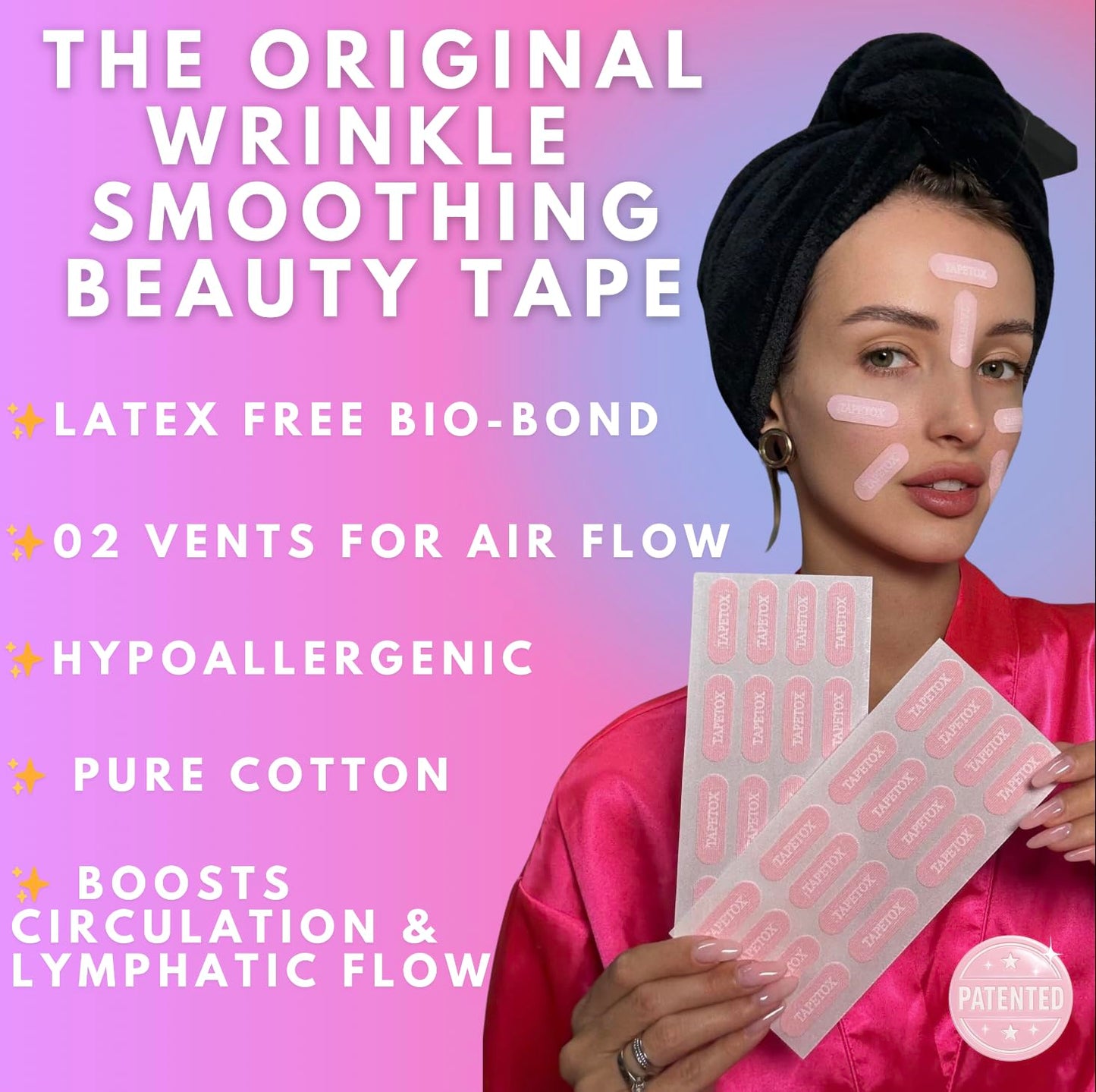 Skin Supervision TapeTox Hearts Face Patches Infused with Wild Yam and Snow Mushroom, Overnight Treatment, 30 Heart-Shaped Patches, for 11 Lines, Smile Lines and Crow's Feet