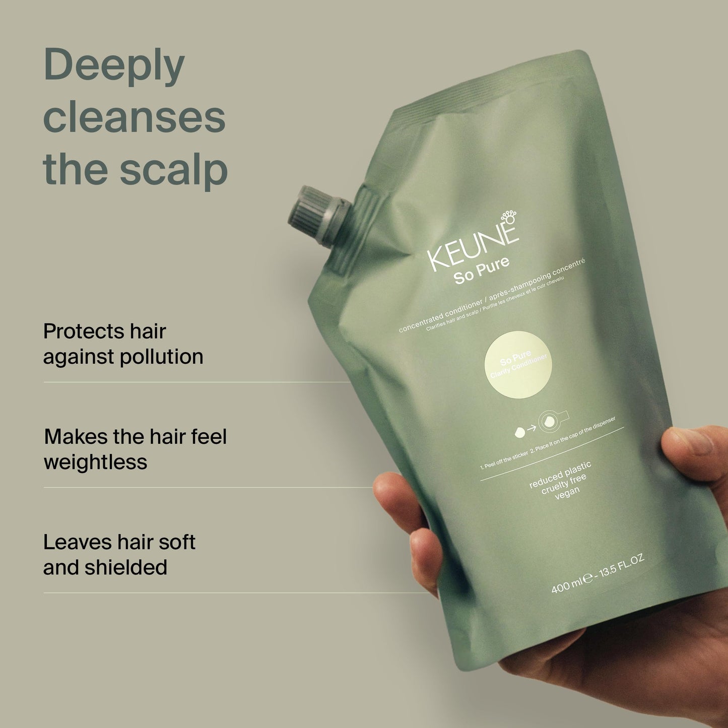 KEUNE So Pure Clarify Conditioner Refill, Anti-Pollution, 13.5 Fl Oz