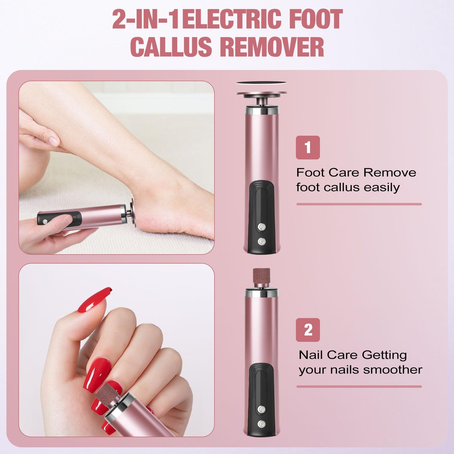 Callus Remover for feet, Electric Foot Callus Remover, Foot File with 6 Adjustable Speed, Foot Scrubber Scraper with 2 Grinding Heads & Sandpaper Discs, Pedicure Tools for feet with Digital Display