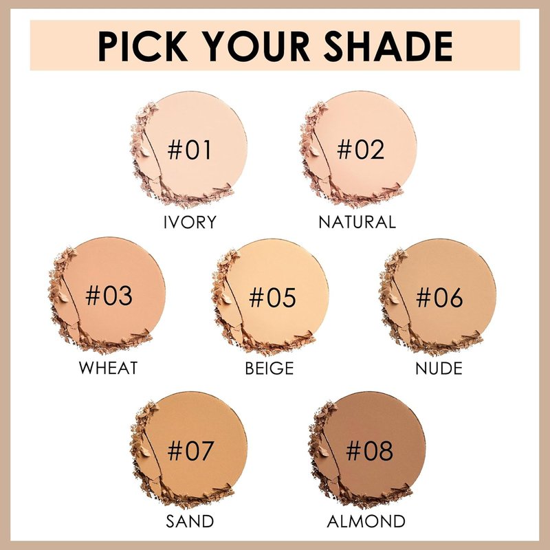 FOCALLURE Flawless Pressed Powder - Control Shine & Smooth Complexion | Long-Lasting Matte Finish, Wheat