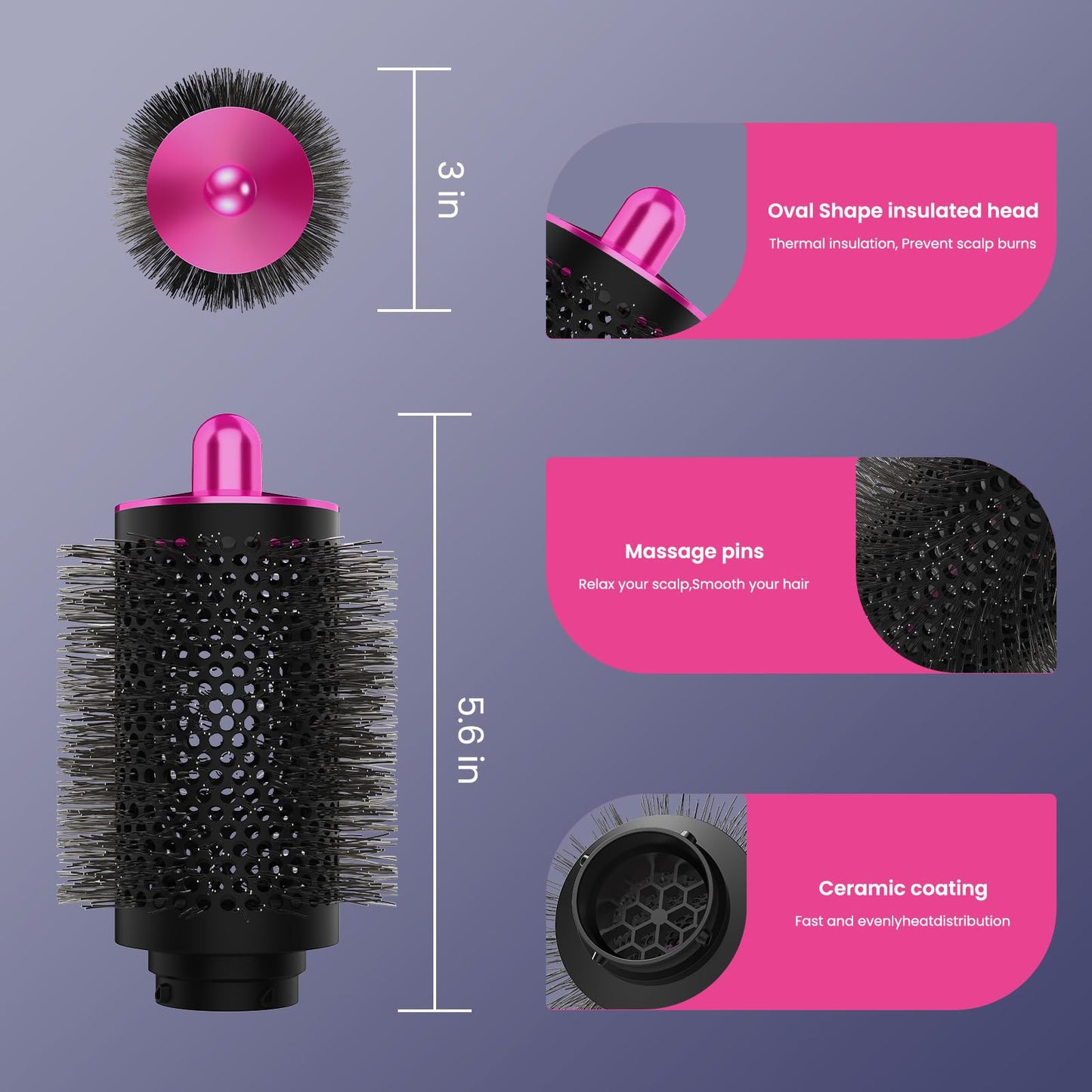 AIRUISH Upgraded Diffuser & Large Round Volumizing Brush for Dyson Airwrap, Attachment for Airwrap HS05 HS01, Fuchias