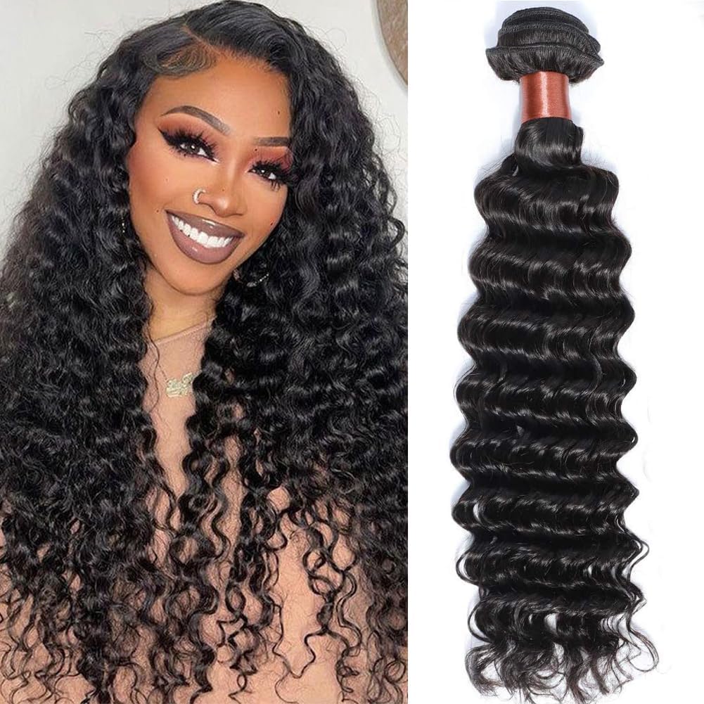 BLACKMOON HAIR Deep Wave Human Hair Bundles 100% Human Hair 100g/Bundles 20 Inches Curly Bundle Human Hair Double Weft Natural Black Wet and Wavy Brazilian Virgin Hair for Black Women