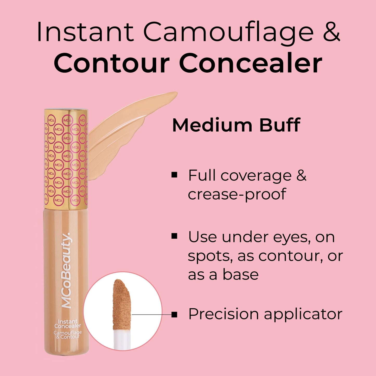 MCoBeauty Instant Concealer Camouflage and Contour Medium Buff - Full Coverage Cream Concealer for Dark Circles Blemishes - Brightening Highlighting Contouring Face Makeup - Cruelty Free Vegan - 1