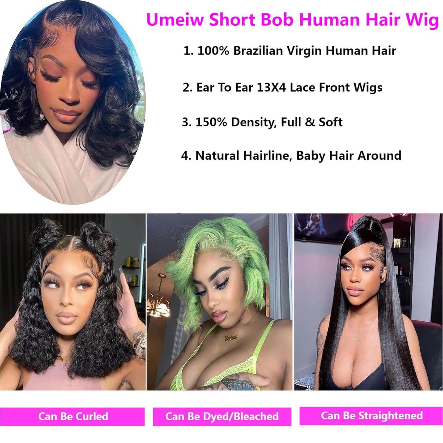 Short Bob Wigs Human Hair - 13x4 Lace Front Pre-Plucked Body Wave Wig for Black Women | 10 Inch Glueless Style
