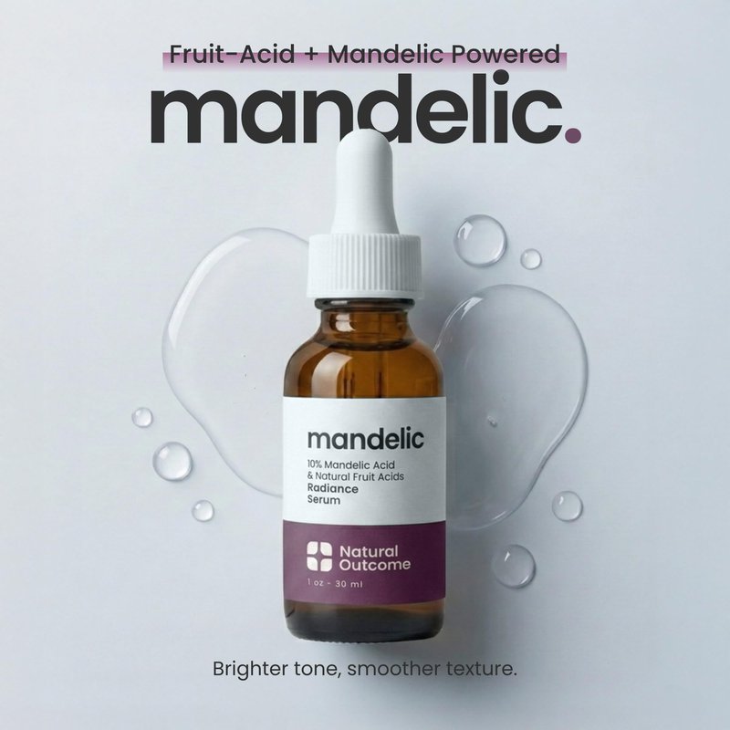 Mandelic Acid Serum 10% | Anti-Aging AHA Facial with Hyaluronic Acid | Targets Fine Lines, Dark Spots, and Wrinkles | Clarifies Acne and Stimulates Natural Collagen Production | 1 Oz Natural Outcome