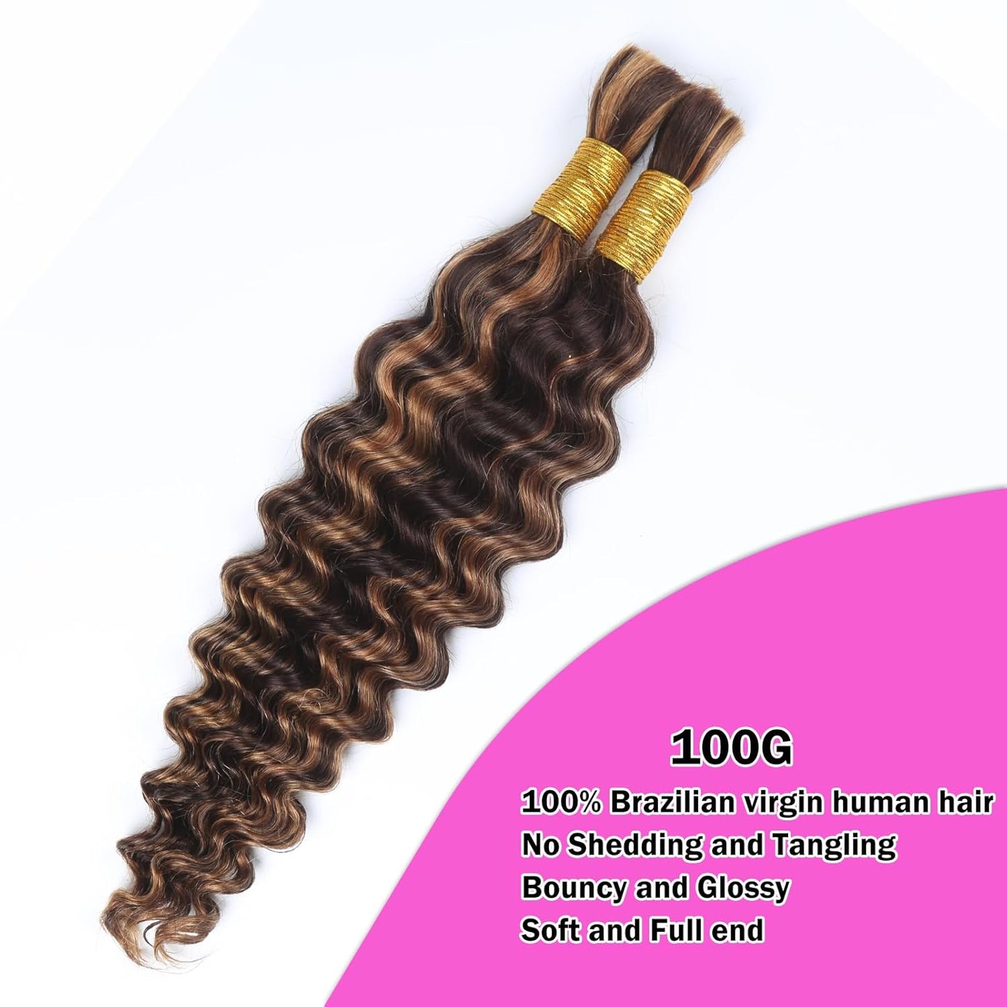 Deep Water Wave Curly Bulk Human Hair - Brazilian Virgin Hair for Micro Boho Braids | 100g, 22 Inch, P4/30 Highlight