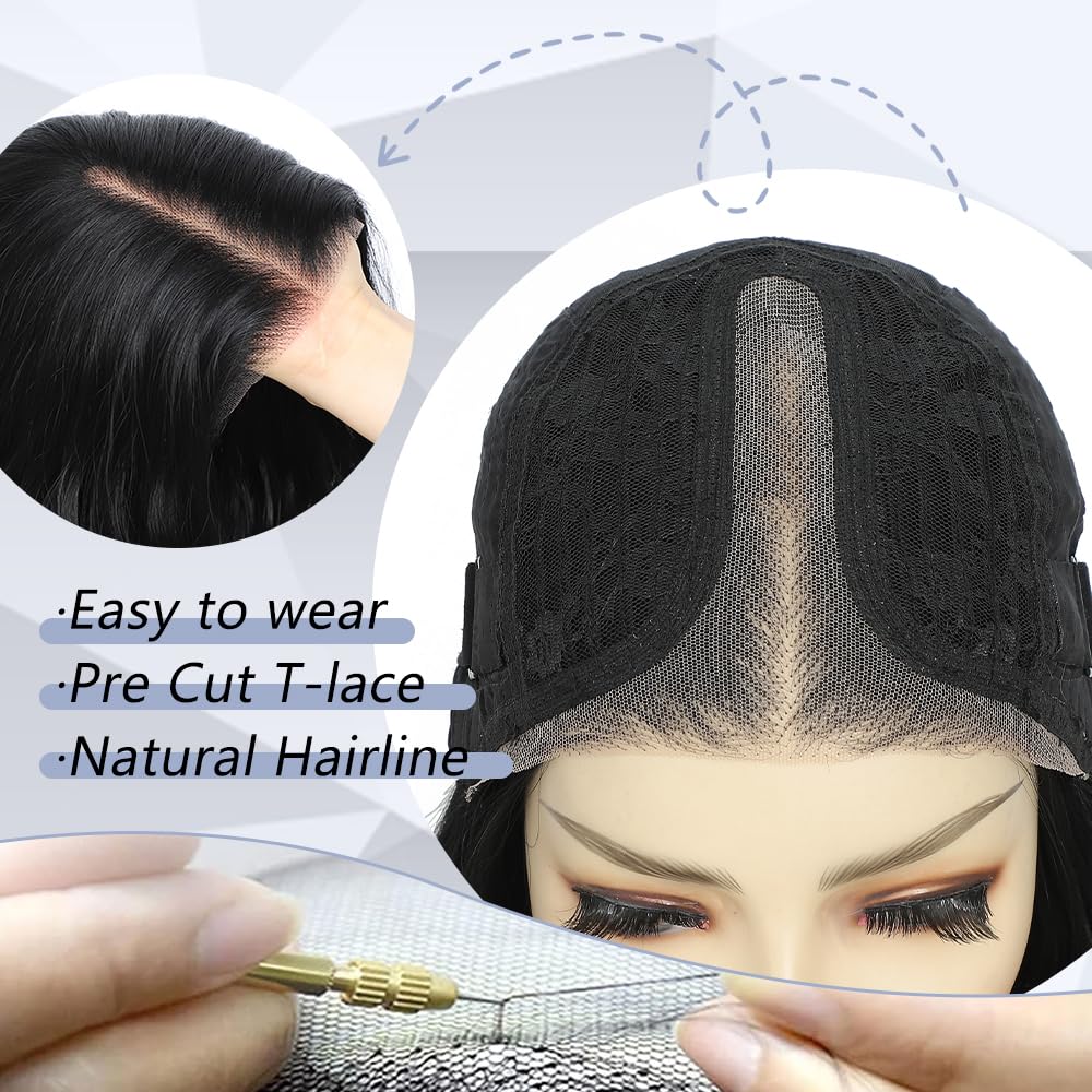 Ubeleco Black Wigs for Women Long Wavy Middle Part Lace Hair Hairline Replacement Wigs 26 Inch Synthetic Hair Heat Resistant Wig for Daily Party