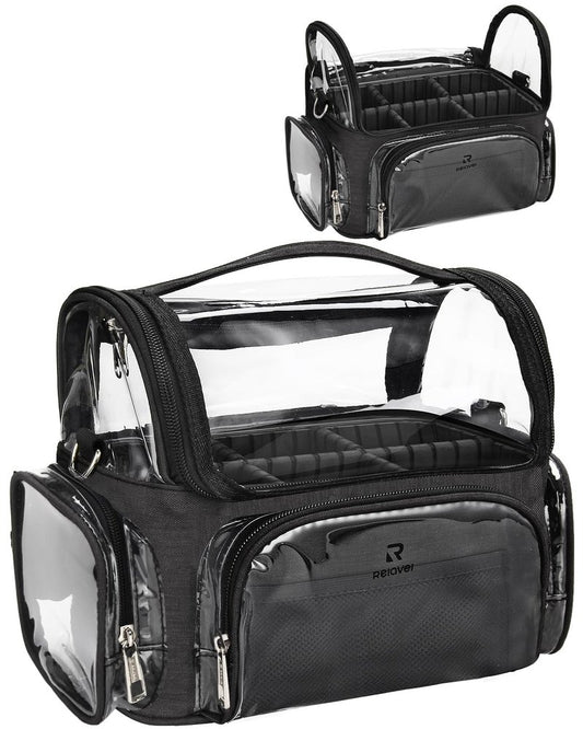 NAONAYA Makeup Brush Bag, Clear Makeup Brush Holder Professional Makeup Artist Travel Case Waterproof Cosmetic Organizer Bag, Full Open Easy to Access, with Adjustable Shoulder Strap and Dividers