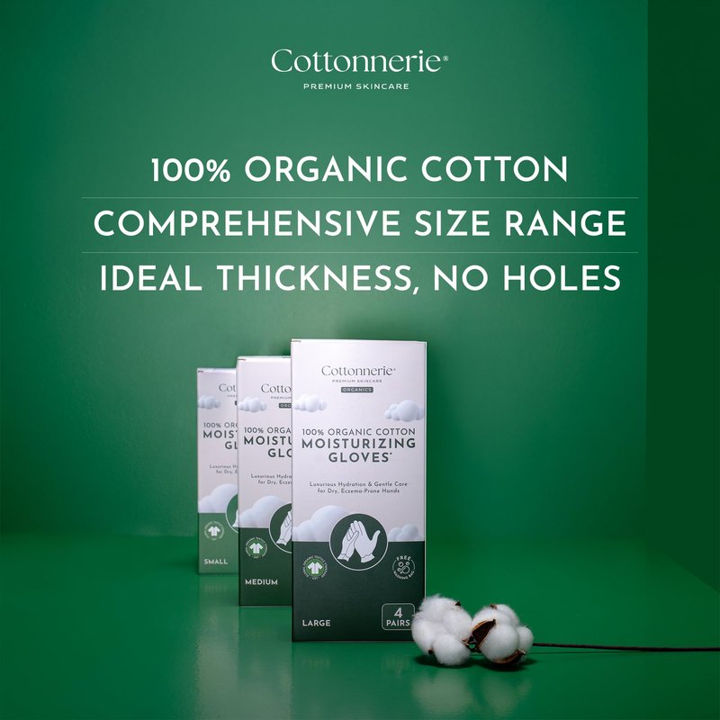4 Pairs Cottonnerie Organic Cotton Gloves for Dry Hands Sleeping, Moisturizing Gloves Overnight, Hand Moisturizer Gloves, Moisture Gloves for Dry Hands Overnight, Sleeping Gloves, Large