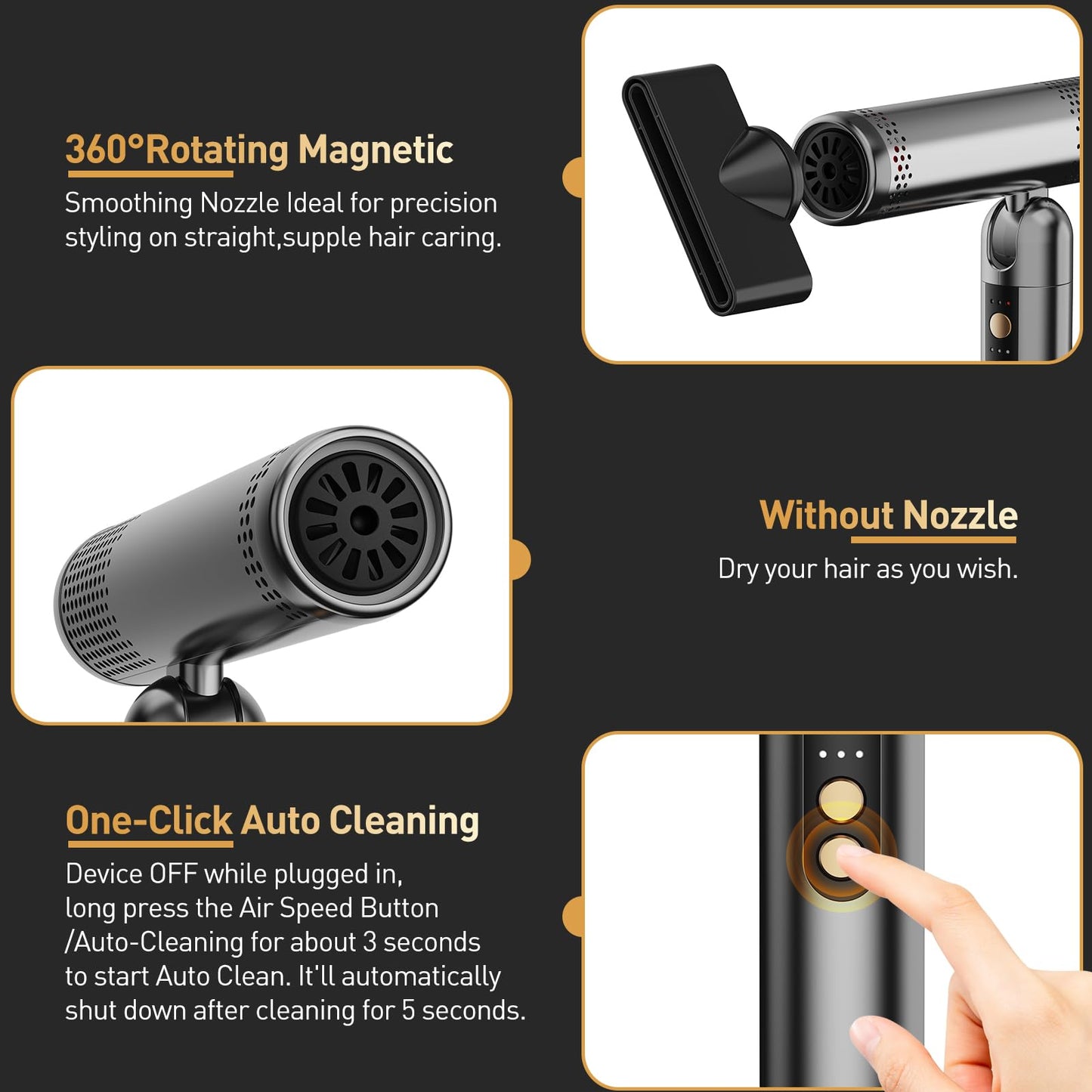 Quico Travel Hair Dryer Dual Voltage, 120,000 RPM Fast Drying BLDC Pocket Hair Dryers for Women with Concentrator 500M Negative Ions, Foldable Blow Dryer with Cold, 3 Heat&3 Speed Settings