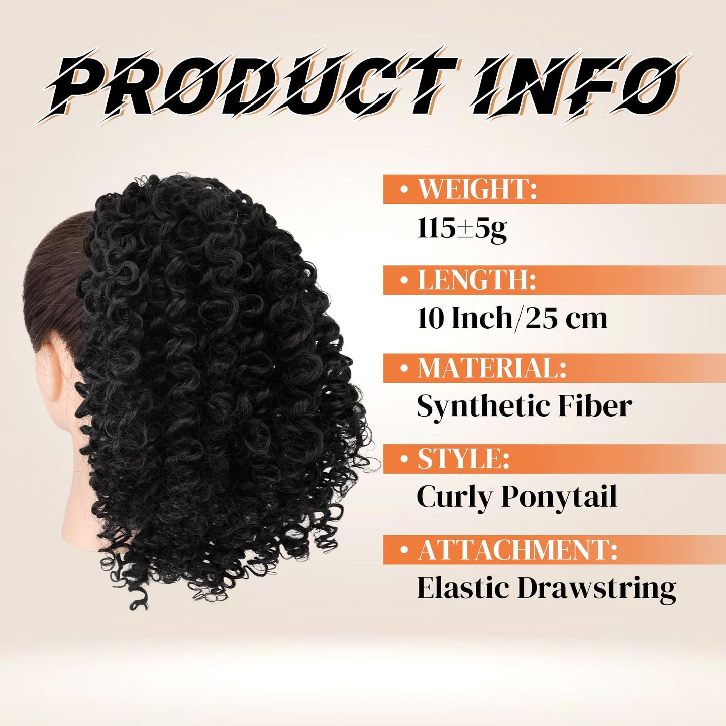 PEACOCO Curly Drawstring Ponytail for Black Women, 10 Inch Kinky Curly Ponytail Extension Synthetic Short Afro Puff Ponytail Hairpieces (1B/30)