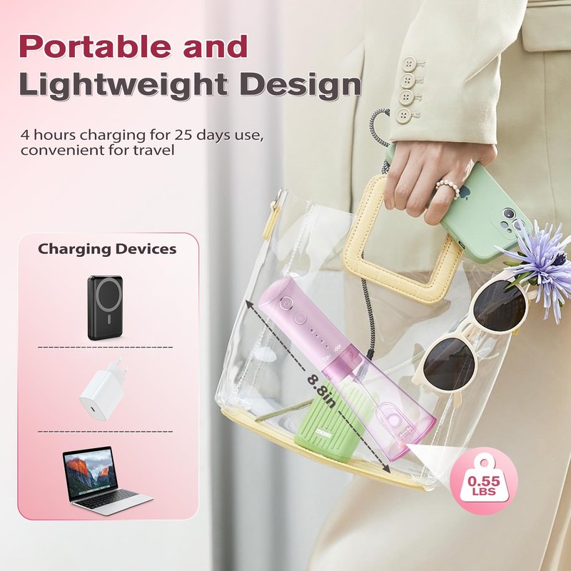 TOVENDOR Water Dental Flosser, Rechargeable Dental Oral Irrigator, 3 Modes, 5 Tips for Teeth Cleaning, Family Oral Health, Portable 300ML Large Water Tank Water Flosser, IPX7 Waterproof (Pink)