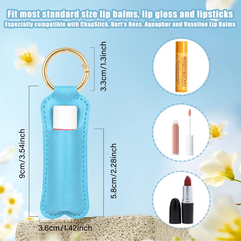WK IEASON Lip Balm Holder Keychain Clip On PU Leather Lipstick Sleeve Pouch Lip Gloss Holder Lip Balm Sleeve Holder Keychain 3PCS（Pink/Blue/Yellow）