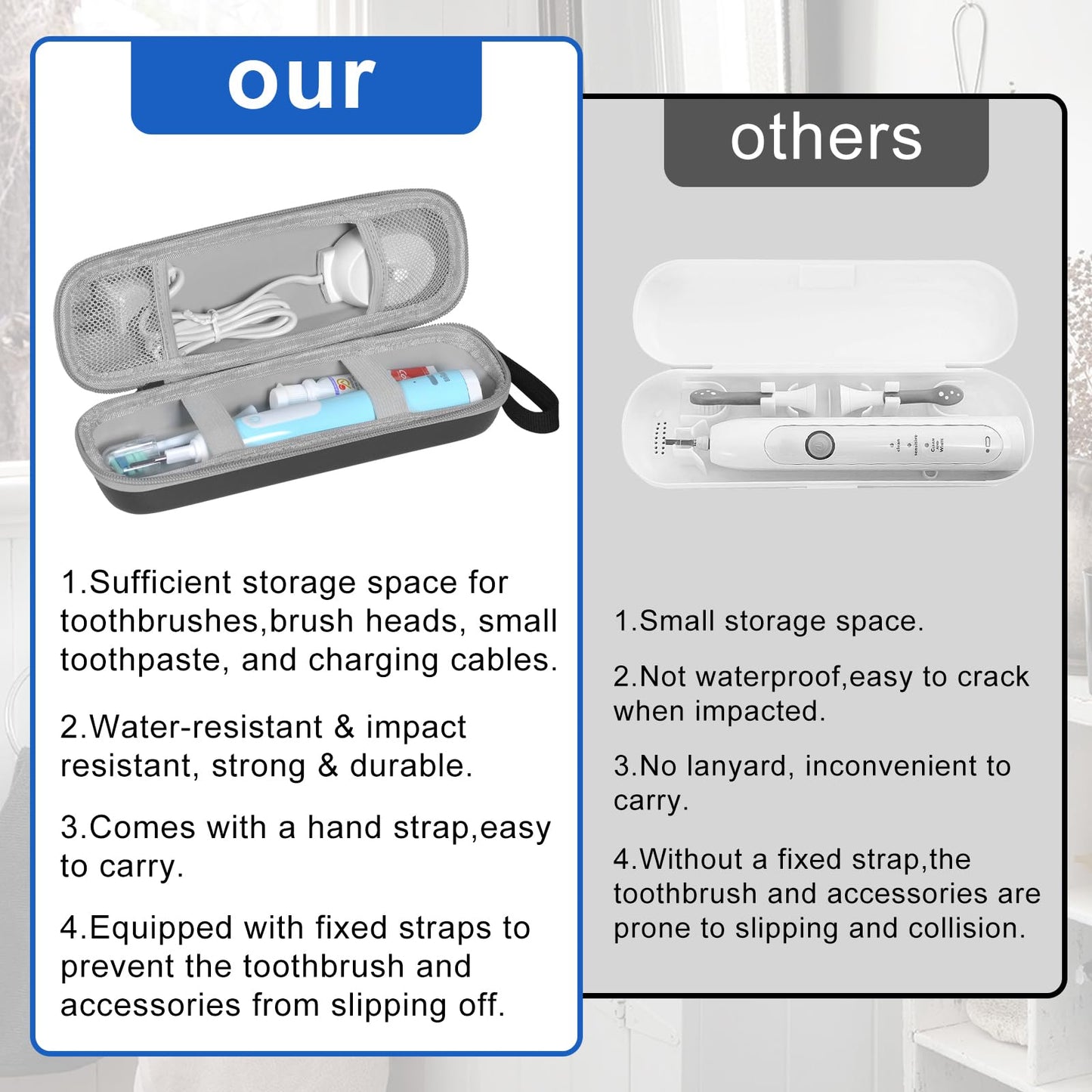 Toothbrush Travel Case for Oral-B/Oral-B Pro 1000 1500 5000 7000 7500 6000 9600/ Phlips Sonicare 4100 5100 1100 6100 5300 Electric Toothbrush, Portable Hard Protective Storage Bag (Black)