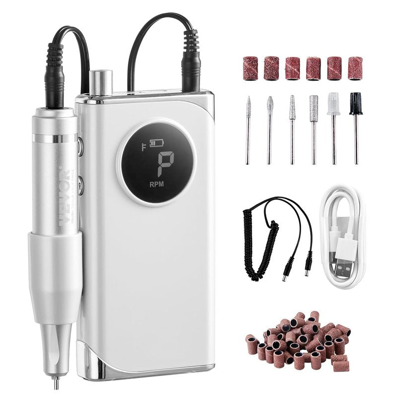 VEVOR Electric Nail Drill - 40,000RPM Rechargeable E-File Machine with LCD Display | 6 Bits & 50 Sanding Bands for Manicure & Pedicure