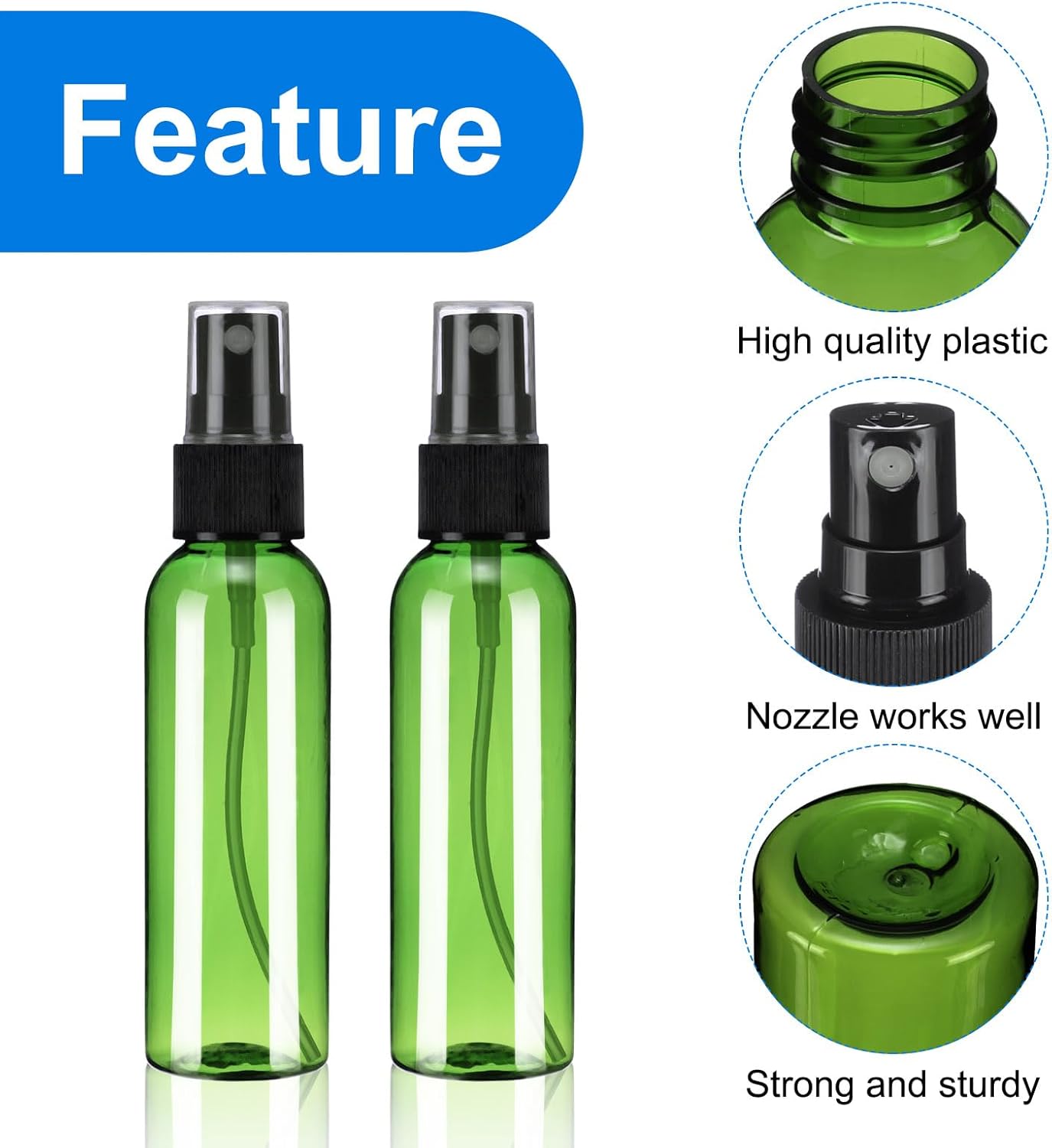 Reusable 2Oz Spray Bottles - 100 Pack Clear Mini Travel Containers for Essential Oils & Cleaning | Green & Black