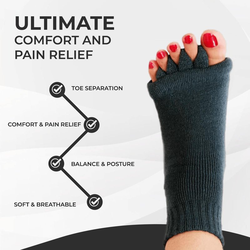 Hydrothotics Happy Feet Toe Alignment Separator Socks, Prevent Foot Cramps and hammertoes, Comfortable Toe Separator Massage Socks (Black)