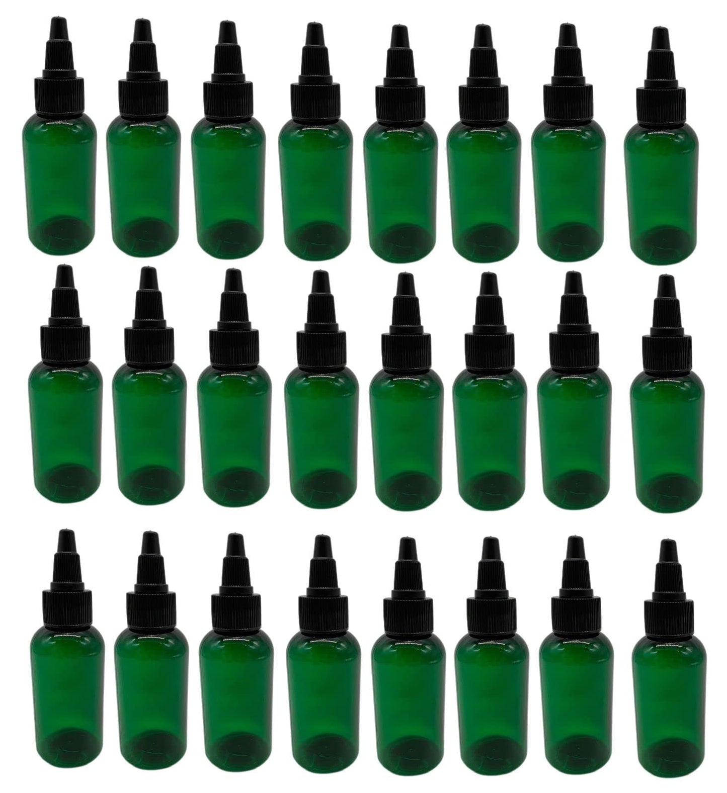 Natural Farms 2 oz Green Boston Bottles - 24 Pack Black Twist Open-Close Cap