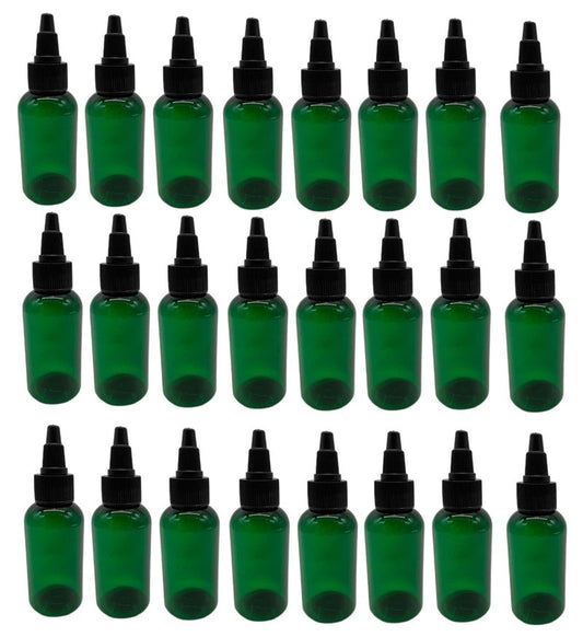 Natural Farms 2 oz Green Boston Bottles - 24 Pack Black Twist Open-Close Cap