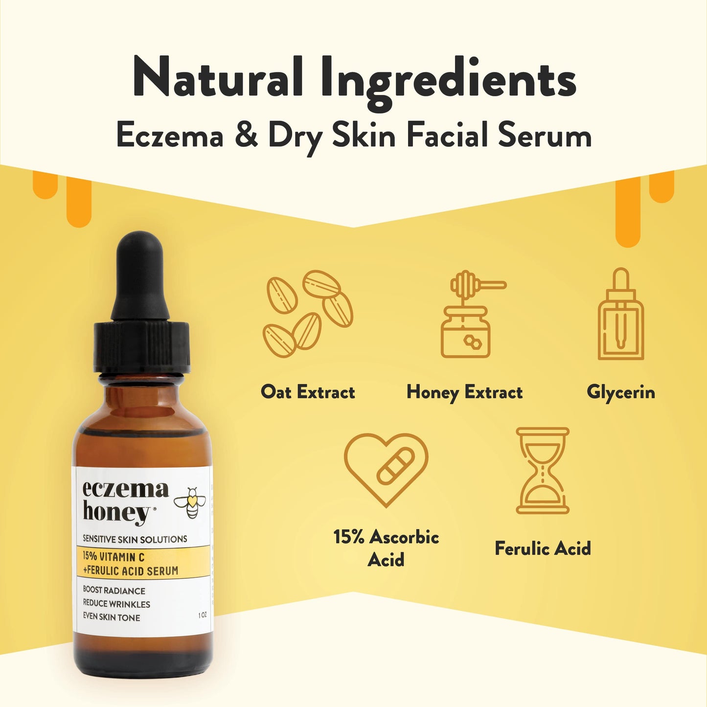 ECZEMA HONEY Multi Peptide Eye Cream & 15% Vitamin C + Ferulic Acid Serum - Bundle for Sensitive & Dry Skin - Cruelty Free